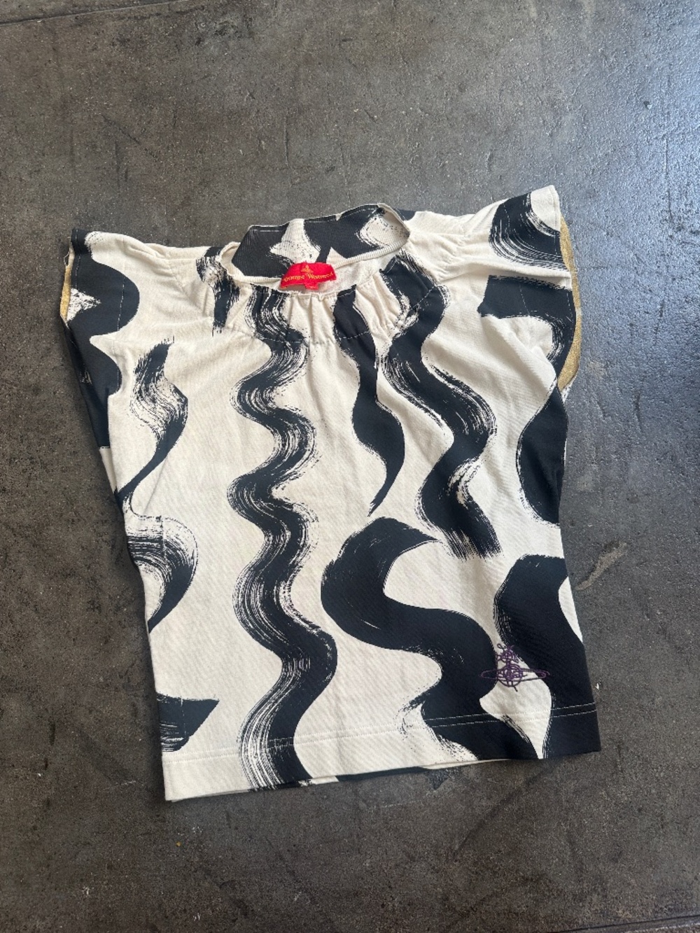 Vivienne Westwood Red Label Scribble Vest w/ Fold in Sides and Elastic Neck